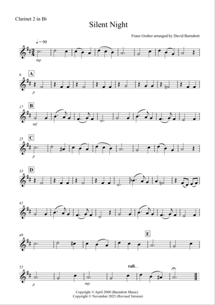 Silent Night for Clarinet Quartet Clarinet Quartet scores gallery preview page 4