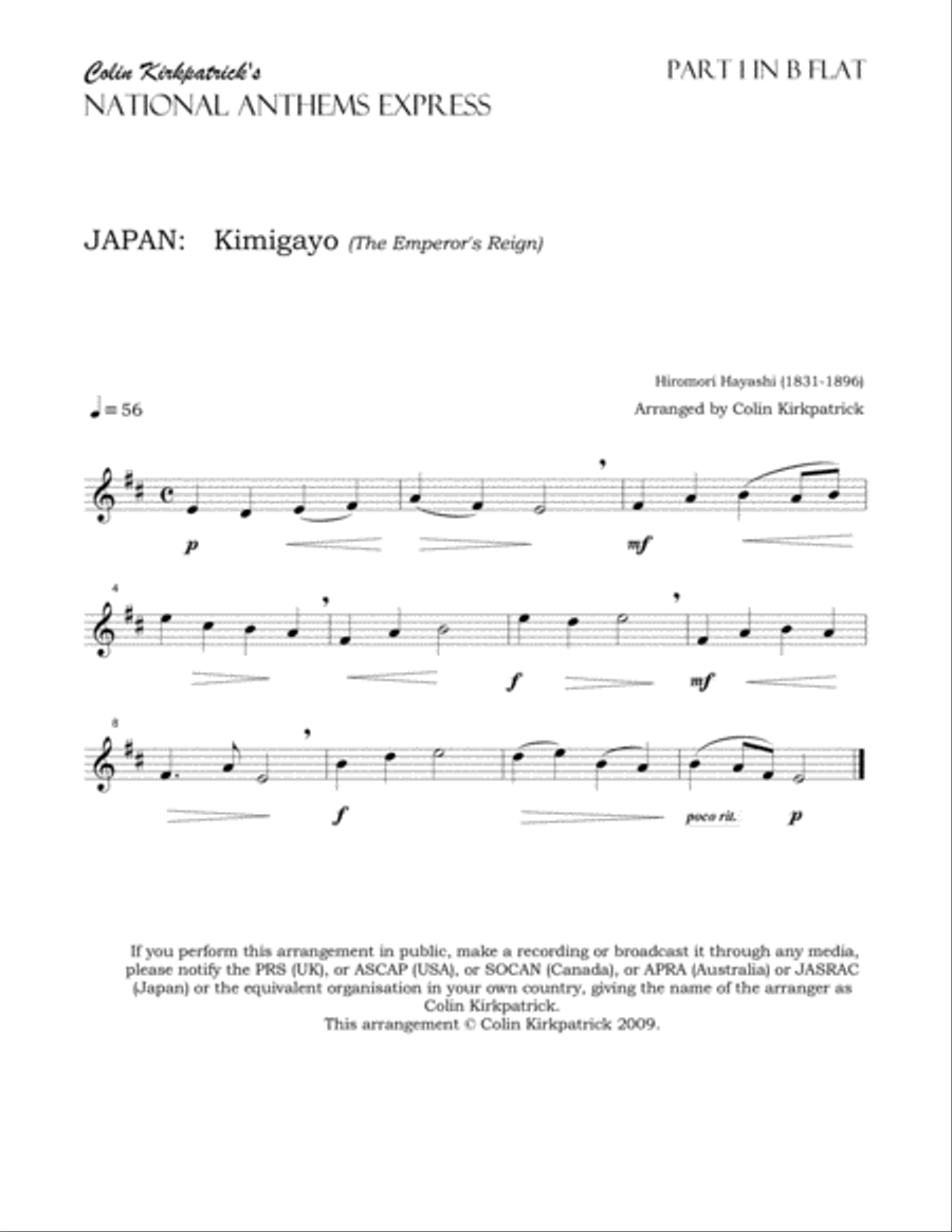 Japan National Anthem: Kimigayo (The Emperor's Reign) Large Ensemble scores gallery preview page 6
