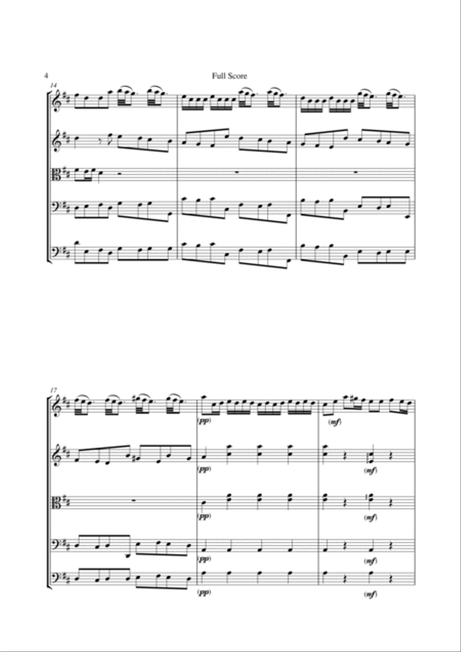 CONCERTO IN D MAJOR FOR 2 VIOLINS, LUTE AND BASSO CONTINUO, F.XII NO.15, 3rd Mov., String Quintet String Quintet scores gallery preview page 6