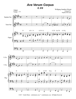Ave Verum Corpus (Duet for Soprano and Tenor Saxophone - Organ Accompaniment)