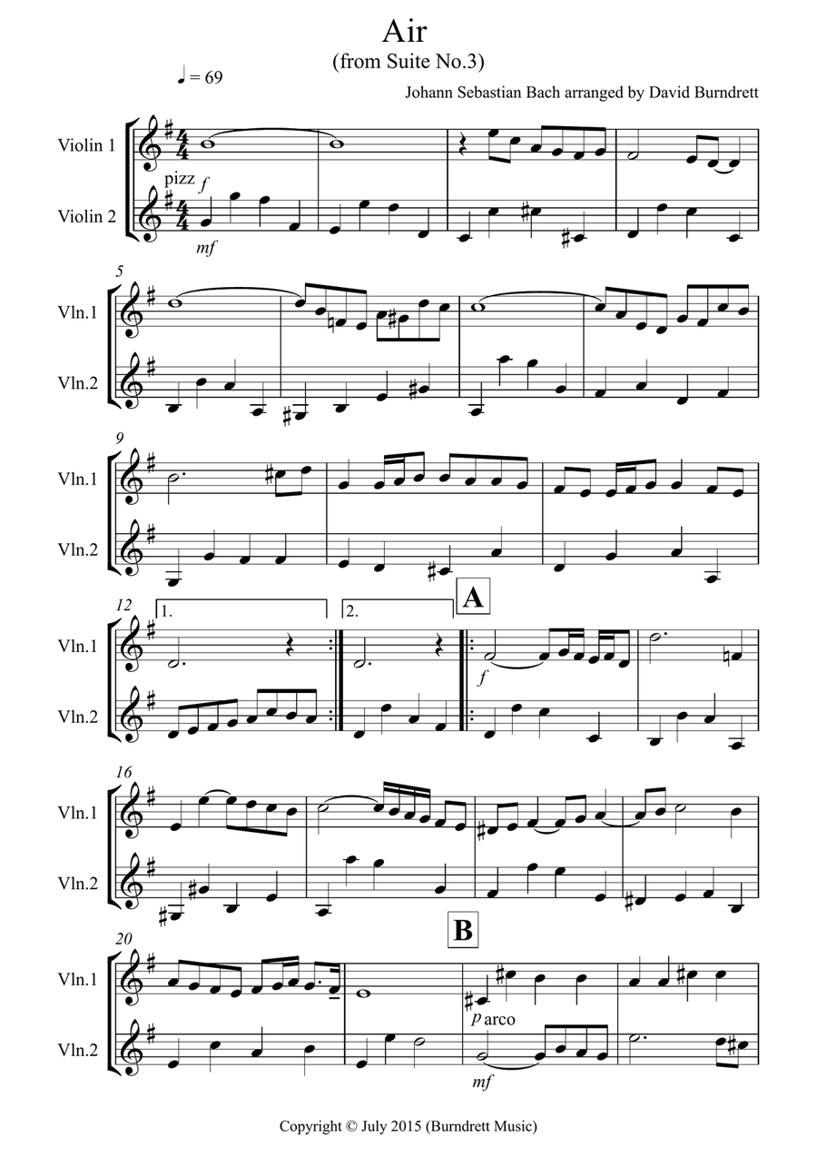 Air on a G String for Violin Duet String Duet scores gallery preview page 1