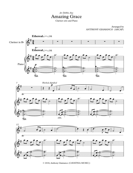 Amazing Grace (clarinet solo and piano) - Score & parts image number null