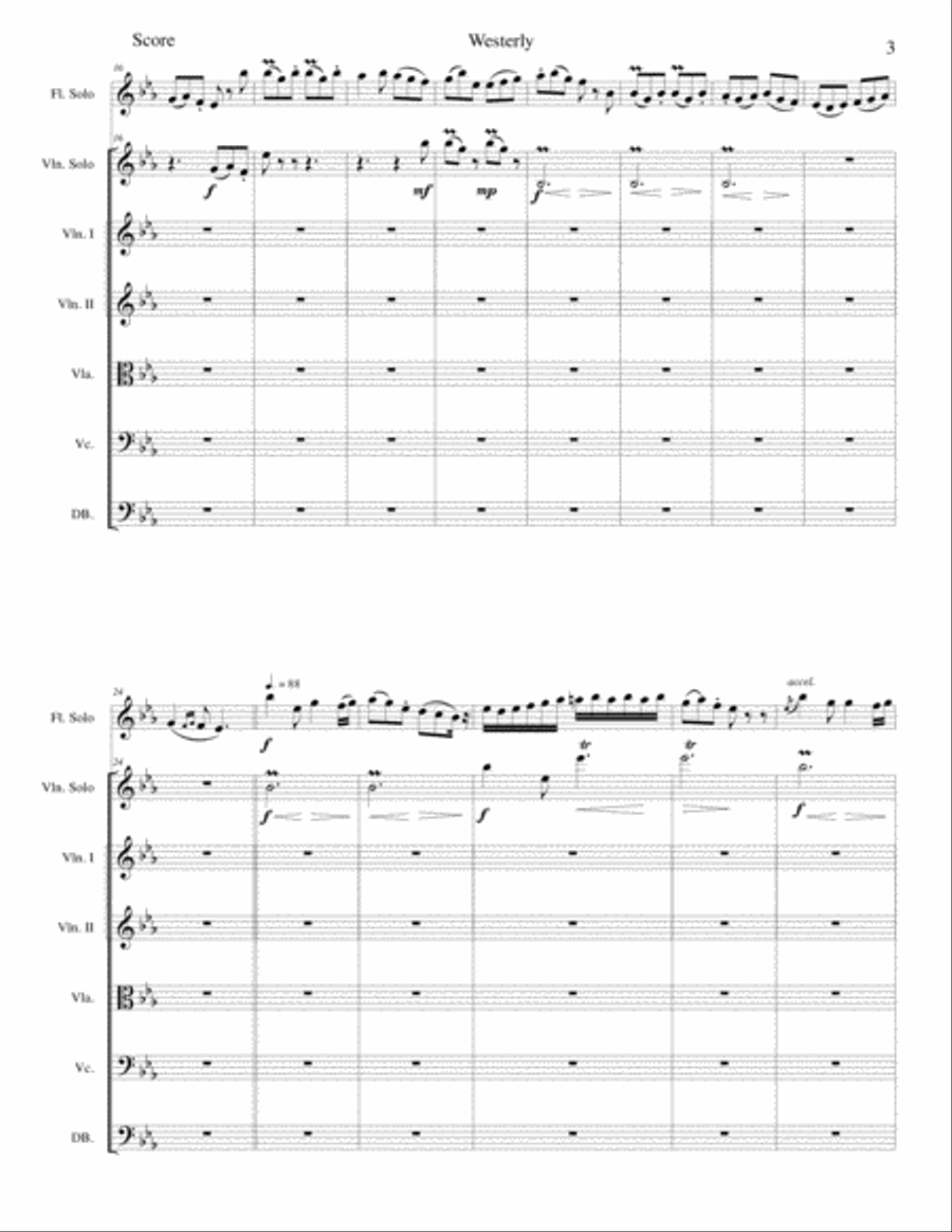 Westerly for flute, violin and string orchestra (SCORE only) String Orchestra scores gallery preview page 3