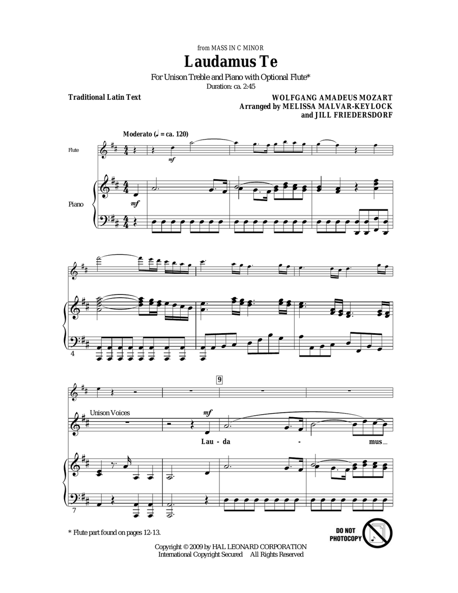 Laudamus Te Unison Choir scores gallery preview page 1