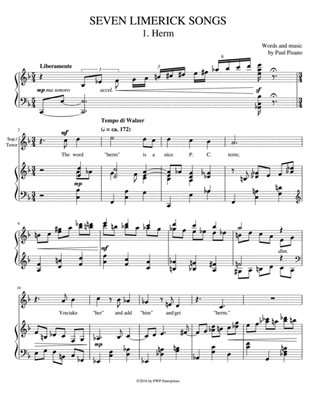 SEVEN LIMERICK SONGS: Complete Cycle for Soprano Voice and Piano