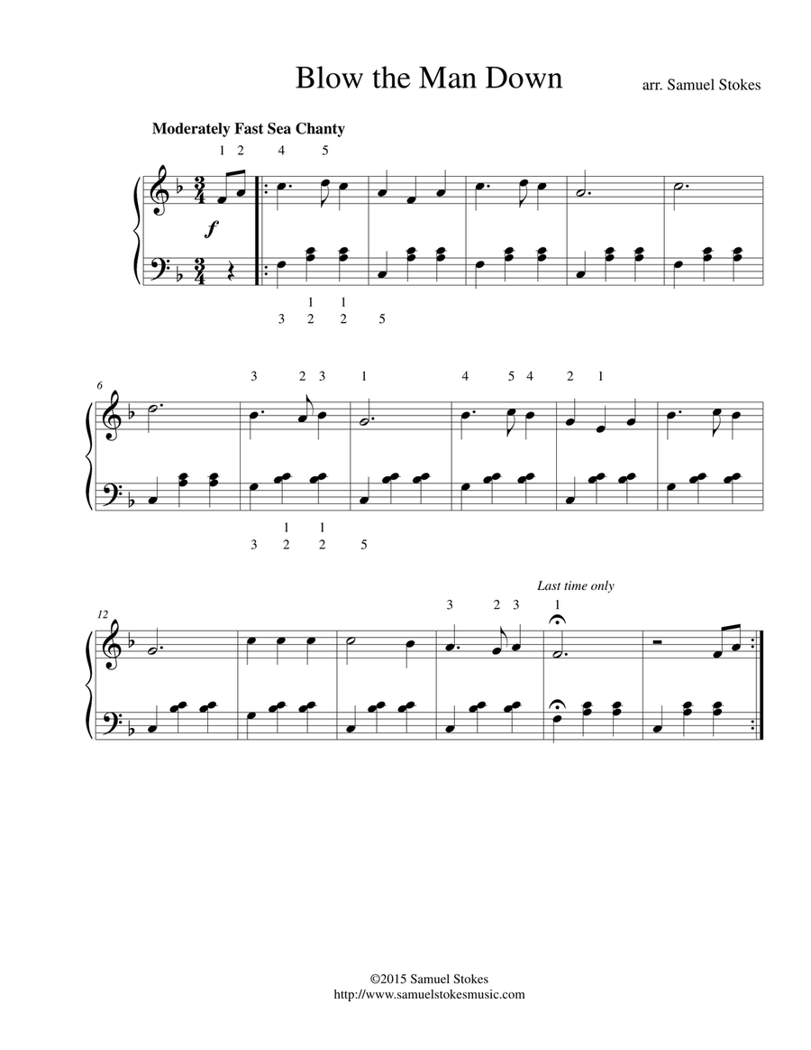 Blow the Man Down easy piano