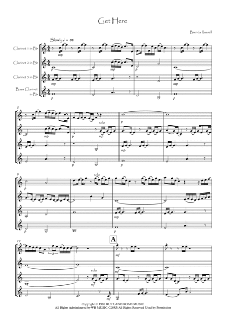 Get Here Get Here Clarinet Quartet scores gallery preview page 2