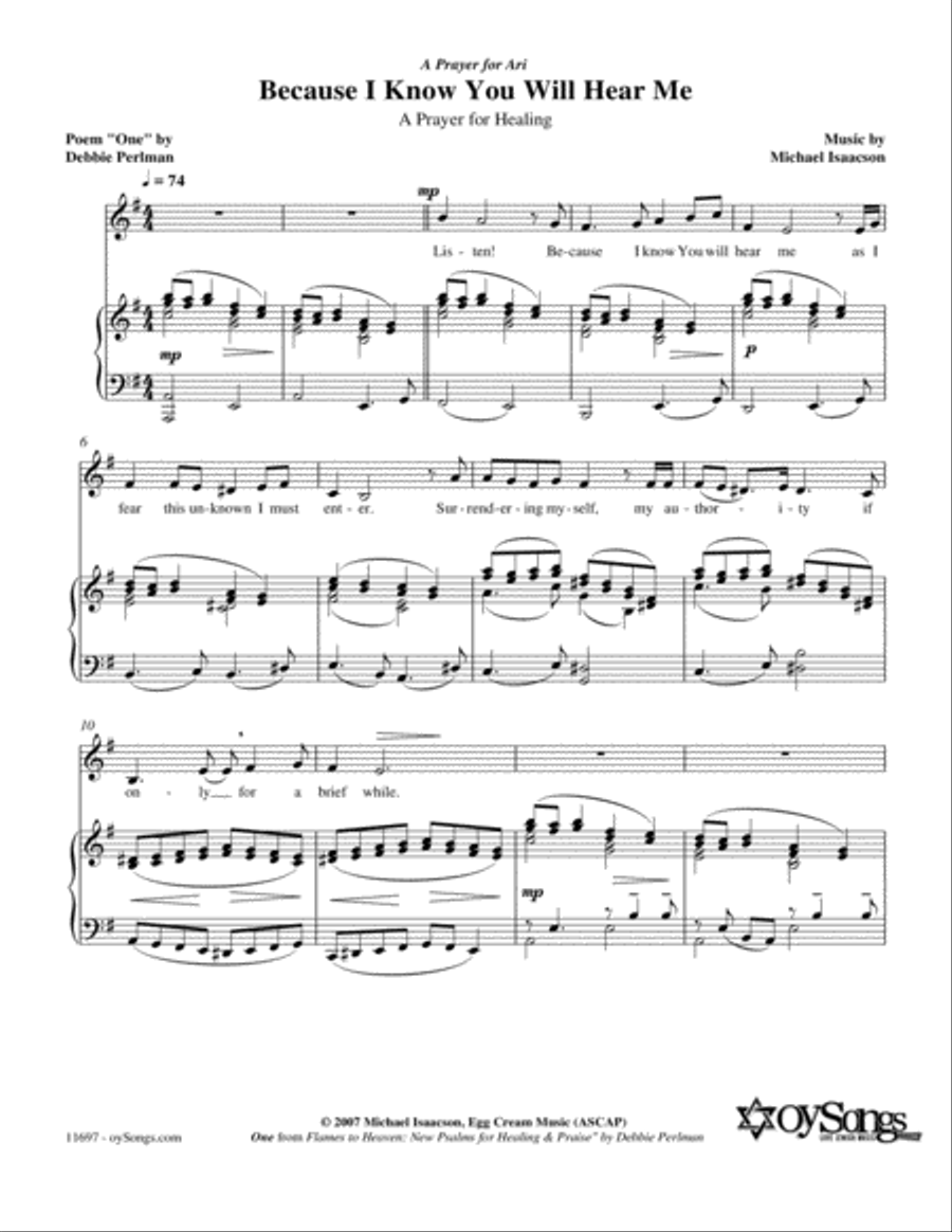 Because I Know You Will Hear Me Piano, Vocal, Guitar scores gallery preview page 1
