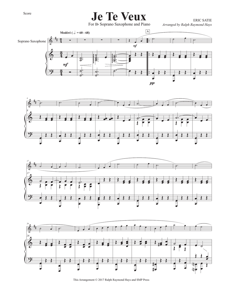 Je Te Veux (for soprano sax and piano) Soprano Saxophone scores gallery preview page 2