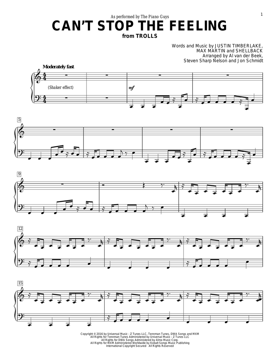 Can't Stop The Feeling Piano Solo scores gallery preview page 1