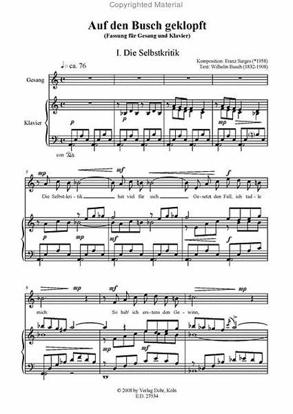 Auf den Busch geklopft (2007) -Drei Gesänge auf Texte von Wilhelm Busch für Singstimme und Klavier-