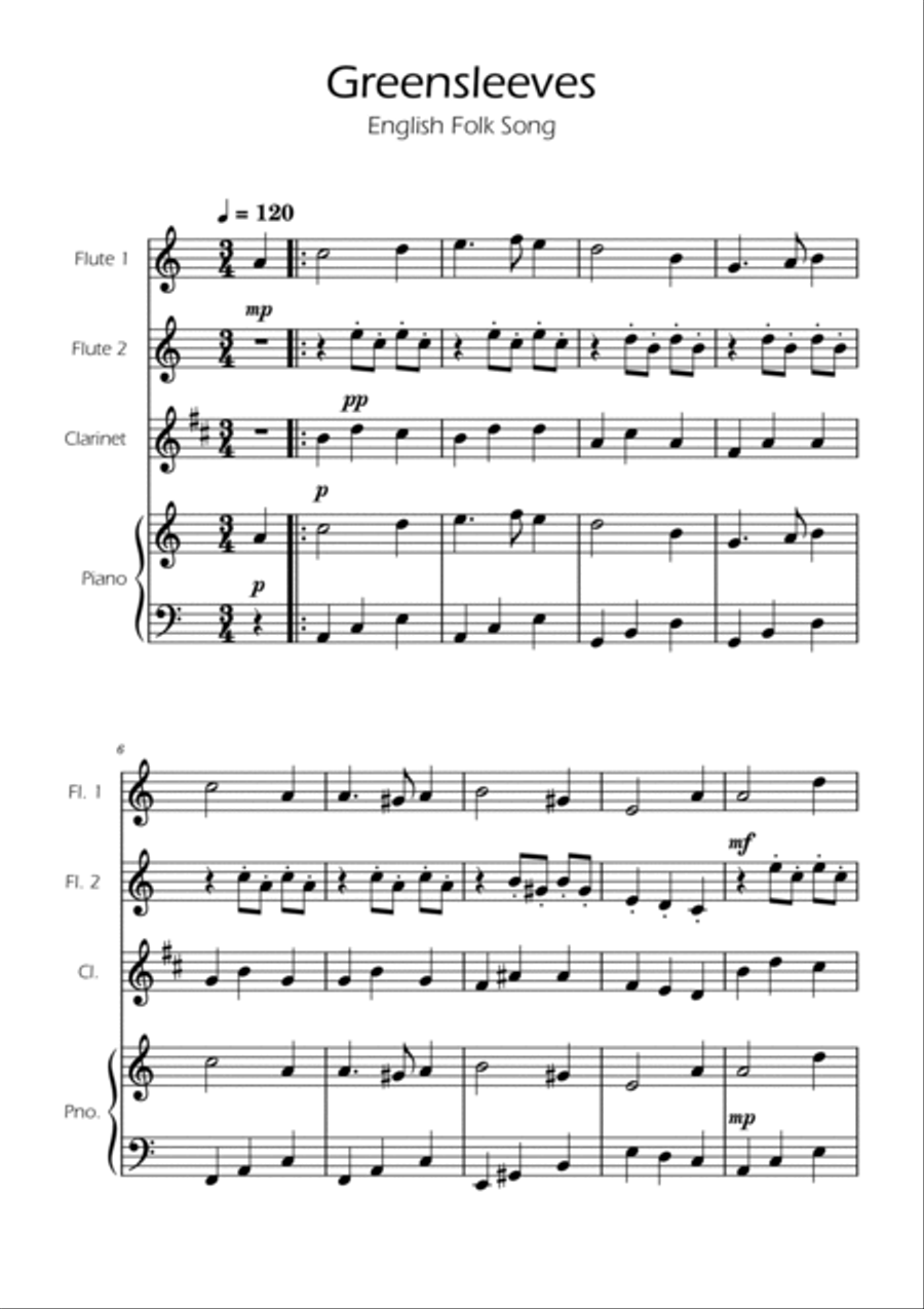 Greensleeves - Woodwind Trio w/ Piano Woodwind Trio scores gallery preview page 2