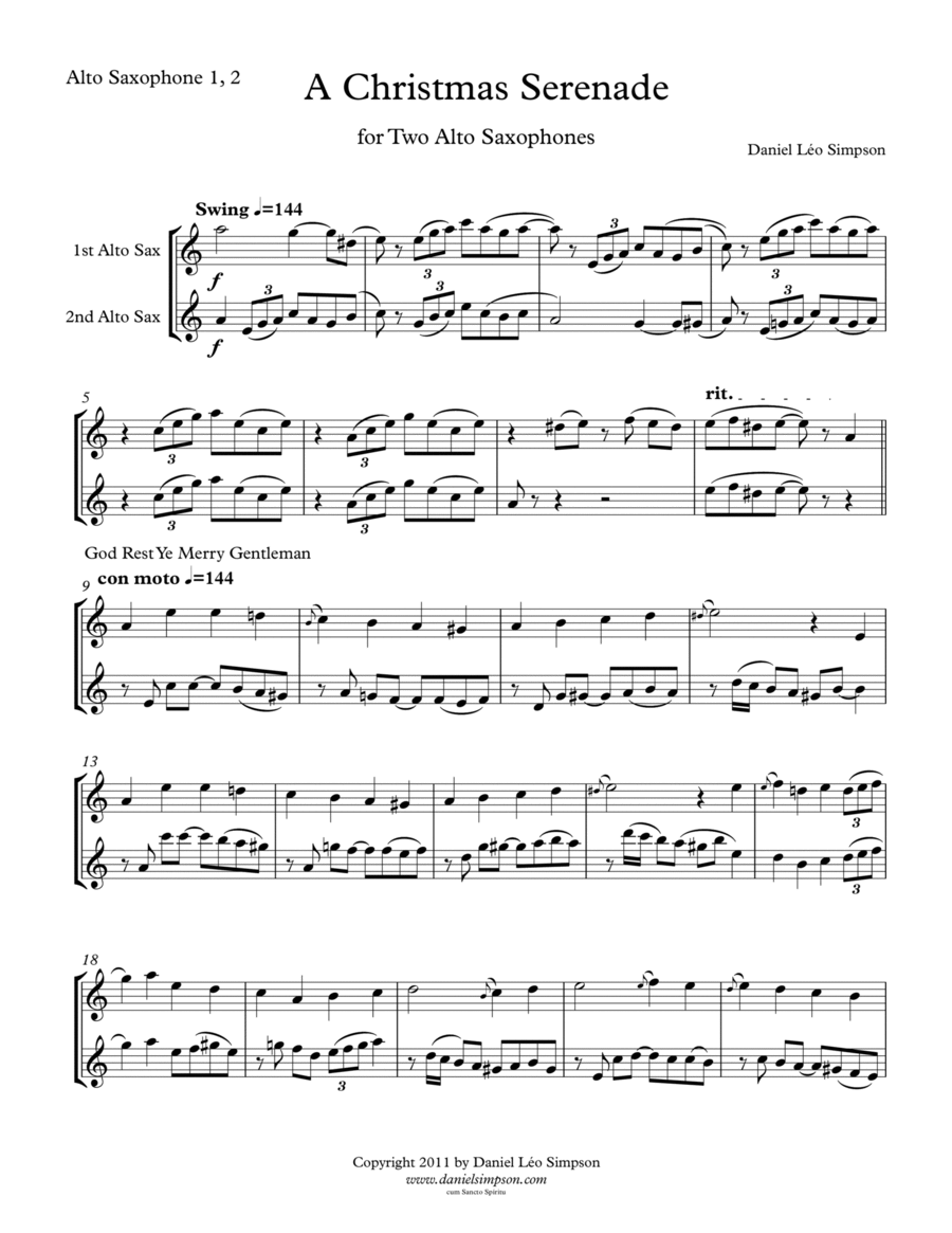 Christmas Serenade for two Alto Saxophones Woodwind Duet scores gallery preview page 1