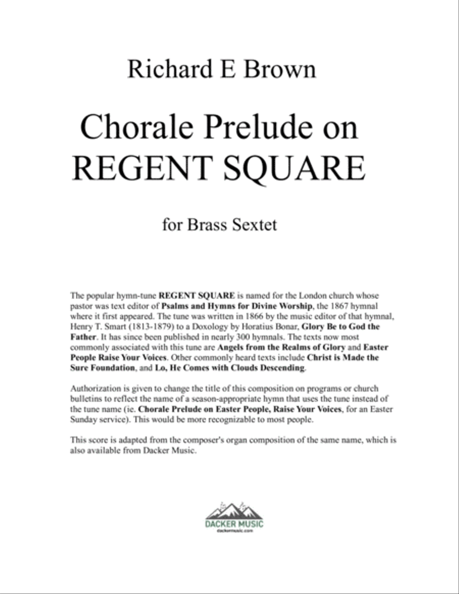 Chorale Prelude on Regent Square - Brass Sextet Brass Ensemble scores gallery preview page 2