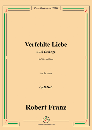 Book cover for Franz-Verfehlte Liebe,in a flat minor,for Voice and Piano