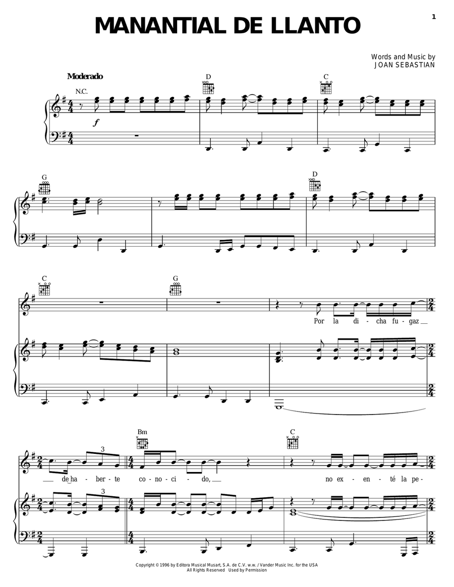 Manantial De Llanto Manantial De Llanto Piano, Vocal, Guitar scores gallery preview page 1