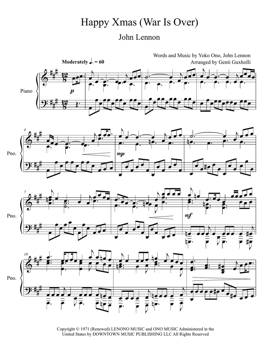 Happy Xmas (War Is Over) Piano Solo scores gallery preview page 2