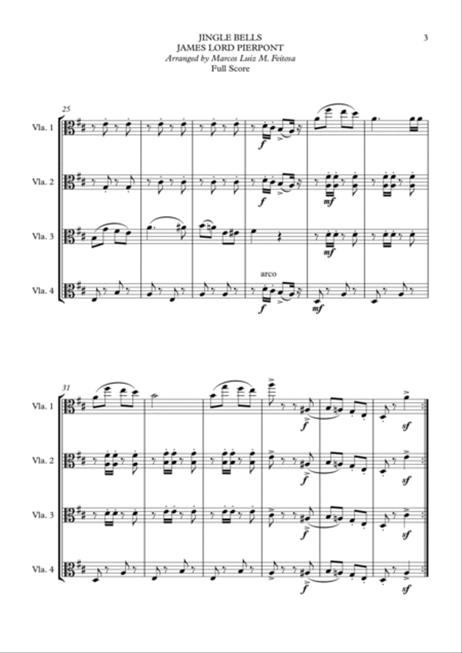 Jingle Bells - Viola Quartet String Quartet scores gallery preview page 5