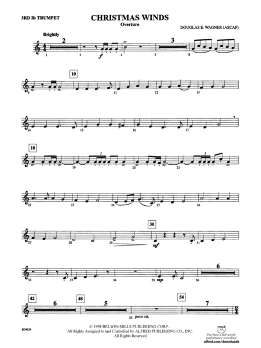 Christmas Winds (Overture): 3rd B-flat Trumpet Concert Band scores gallery preview page 1