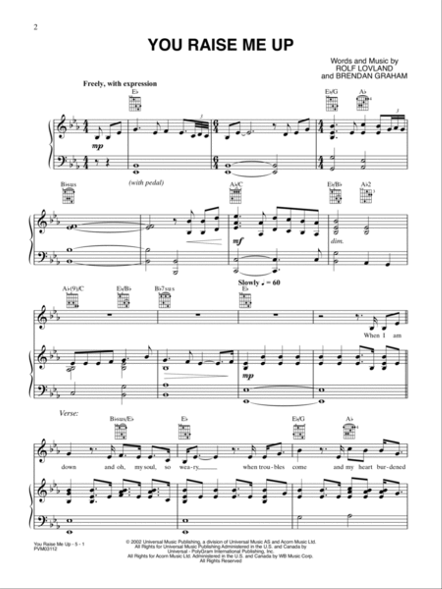 You Raise Me Up You Raise Me Up Piano, Vocal, Guitar scores gallery preview page 1