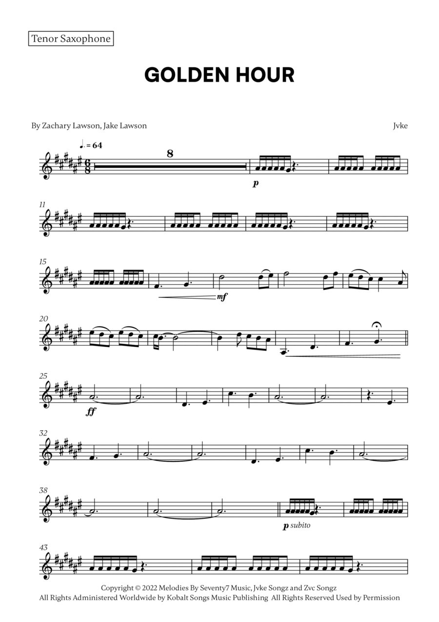 Golden Hour Tenor Saxophone scores gallery preview page 1