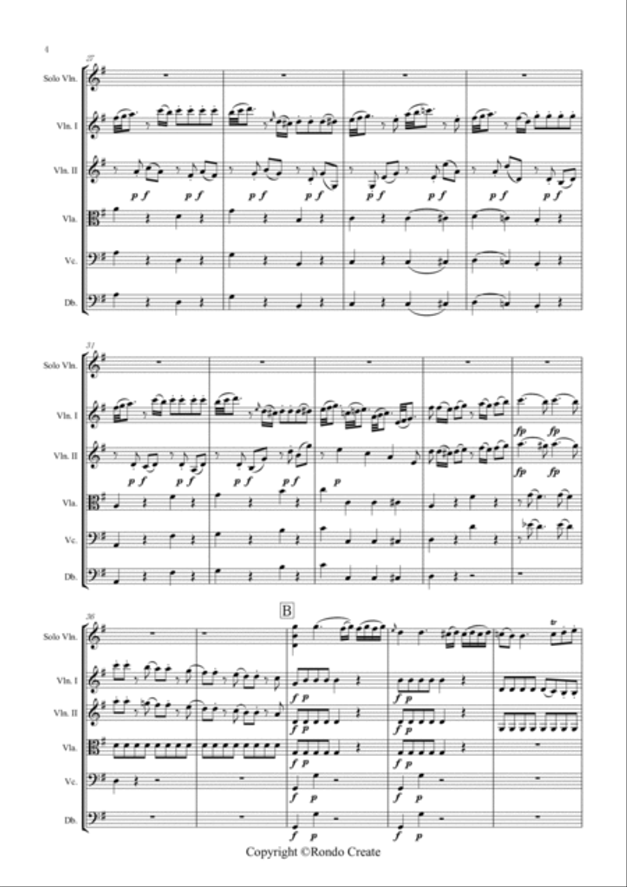 W.A.Mozart - Violin Concerto No.3 in G Major with String Quartet or String Orchestra String Quartet scores gallery preview page 4