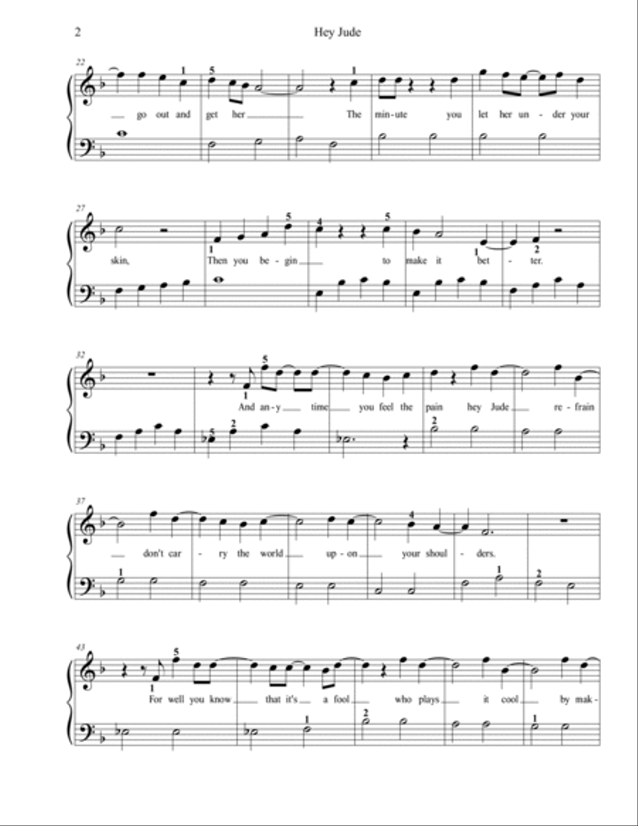 Hey Jude Easy Piano scores gallery preview page 2