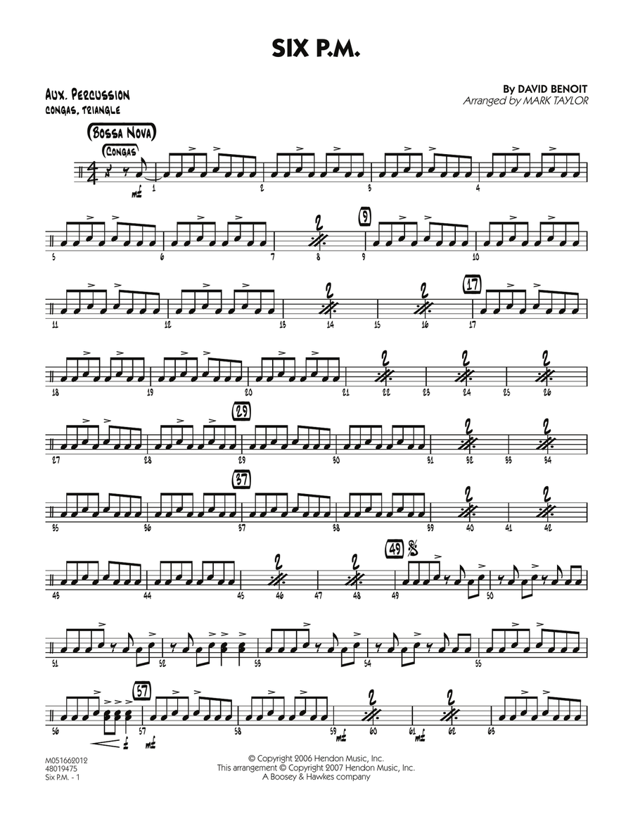 Six P.M. - Aux Percussion Jazz Ensemble scores gallery preview page 1