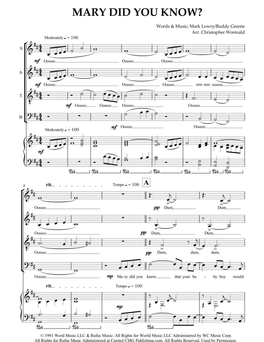 Mary, Did You Know? 4-Part scores gallery preview page 1