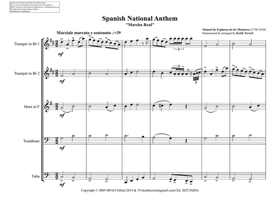 Spanish National Anthem for Brass Quintet (Short version) Spanish National Anthem for Brass Quintet (Short version) Brass Quintet scores gallery preview page 2