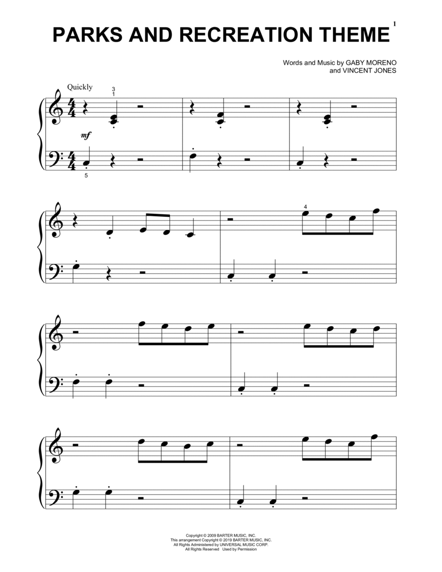 Parks And Recreation Theme Piano Solo scores gallery preview page 1