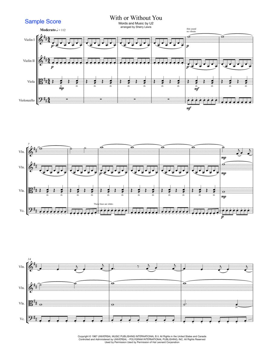 With Or Without You String Quartet scores gallery preview page 1