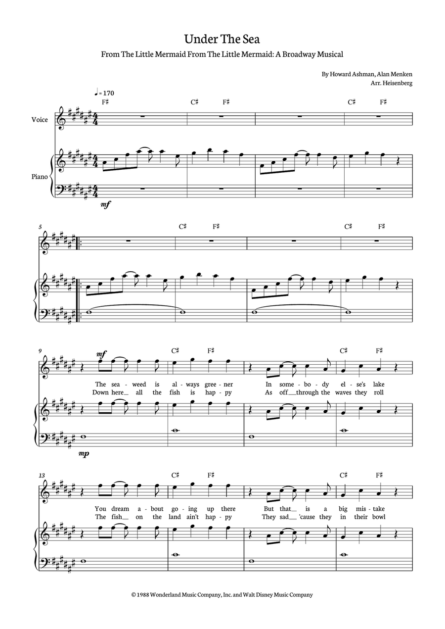 Under The Sea Piano, Vocal scores gallery preview page 1