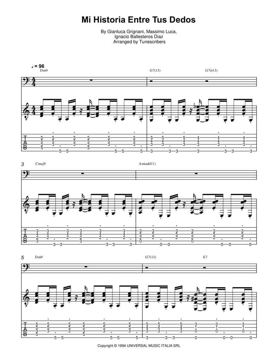 Mi Historia Entre Tus Dedos Guitar Tablature scores gallery preview page 1