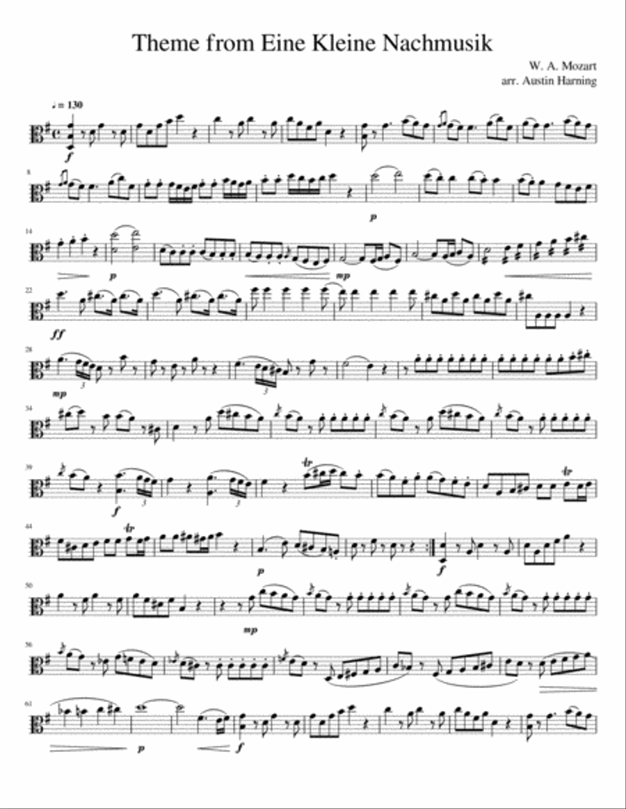 Eine Kleine Nachtmusik for Solo Viola by Wolfgang Amadeus Mozart