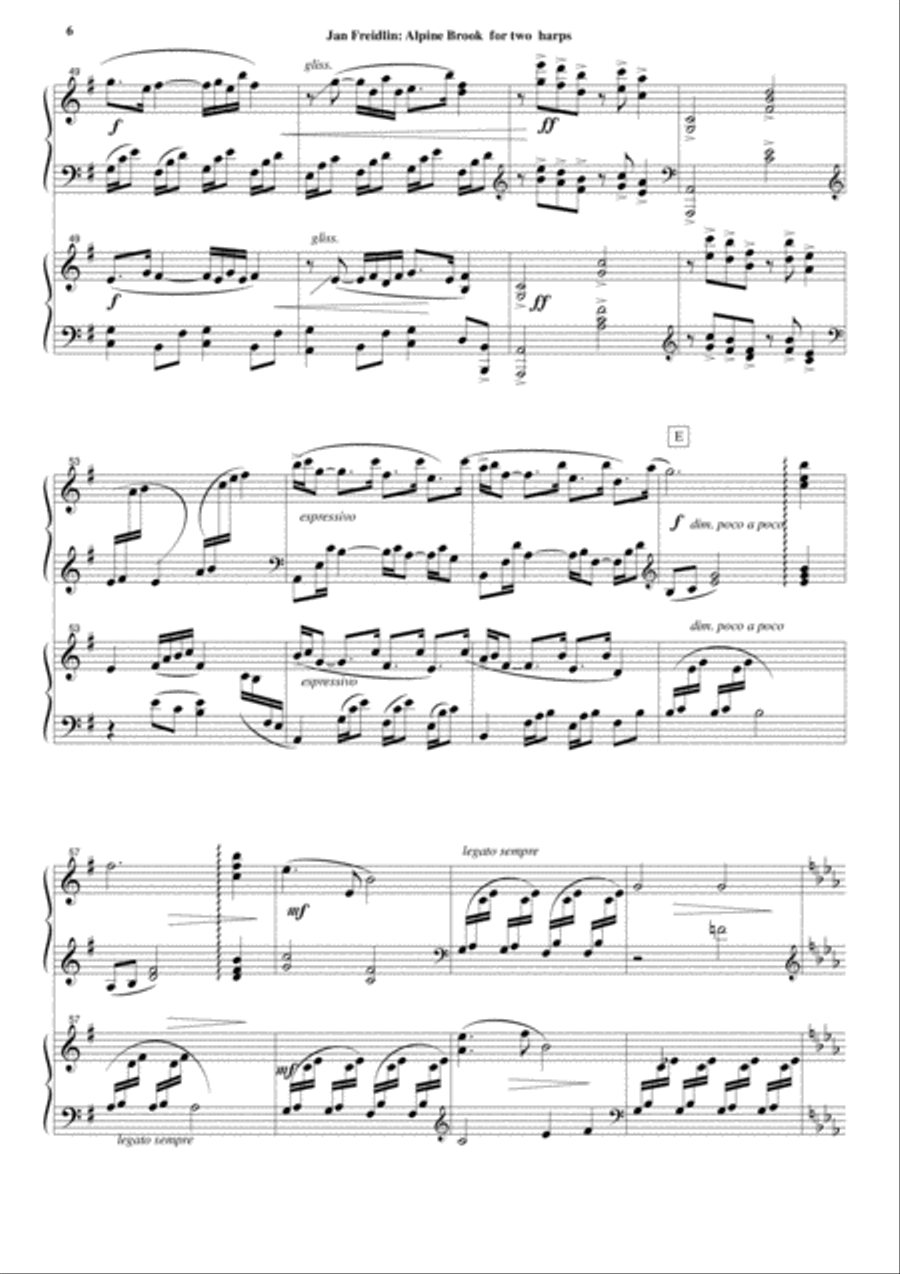 Jan Freidlin: Alpine Brook for two harps Harp scores gallery preview page 6