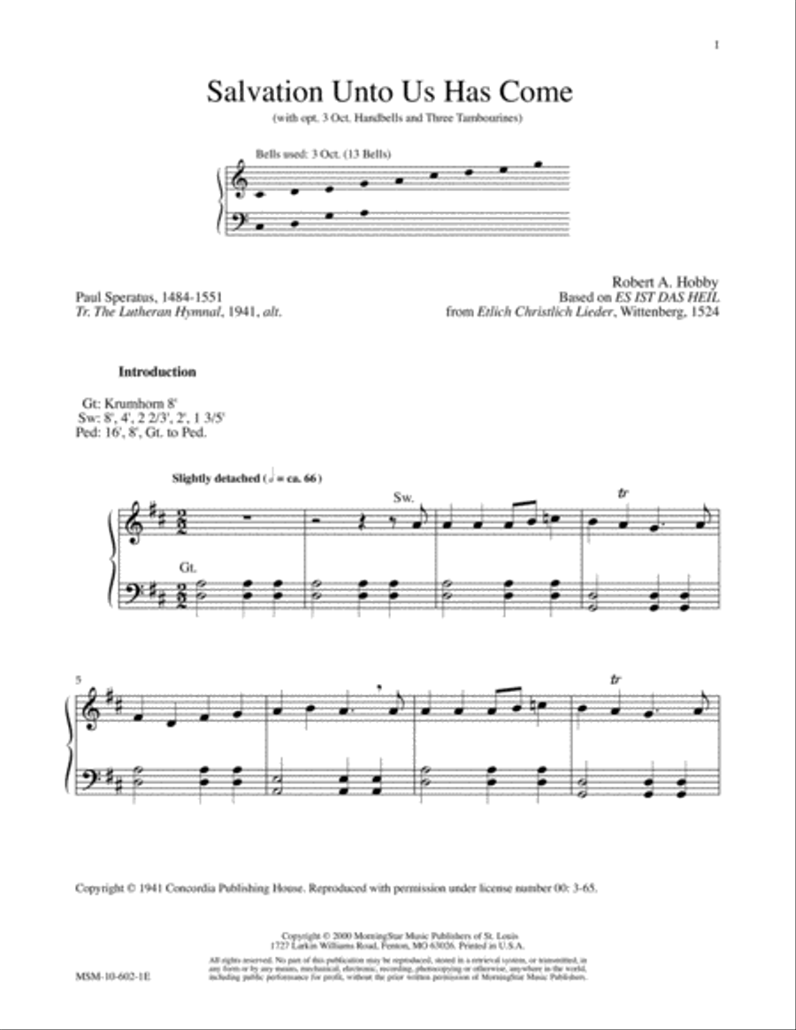 Salvation Unto Us Has Come (Es ist das heil) Choir scores gallery preview page 1