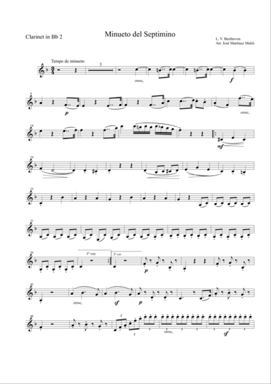 Minuet of Septet in E flat major Op. 20. Ludwig Van Beethoven. Woodwind Quartet scores gallery preview page 1