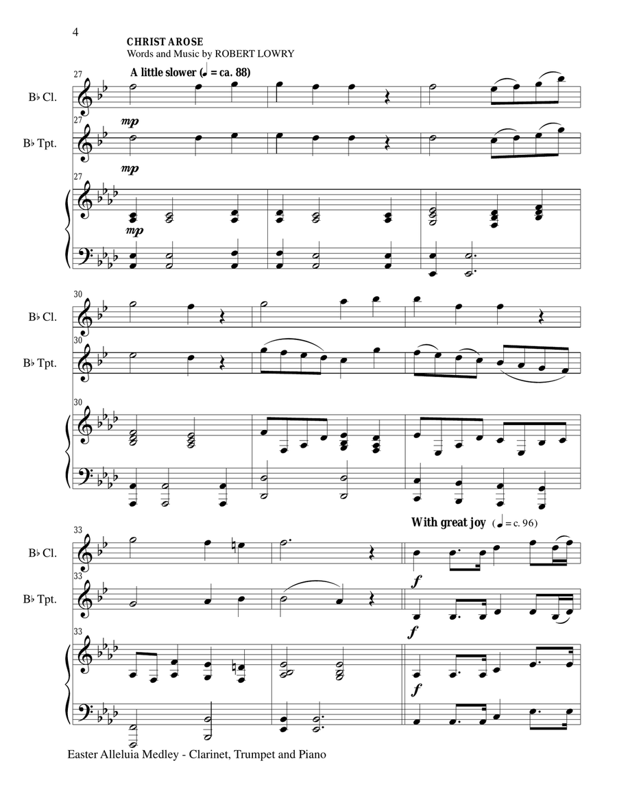 EASTER ALLELUIA MEDLEY (Trio – Bb Clarinet, Bb Trumpet/Piano) Score and Parts Small Ensemble scores gallery preview page 4