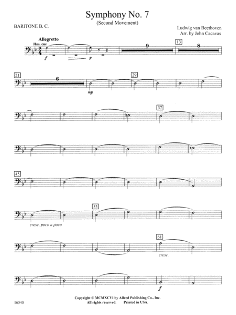 Symphony No. 7 (Second Movement): Baritone B.C. Concert Band scores gallery preview page 1