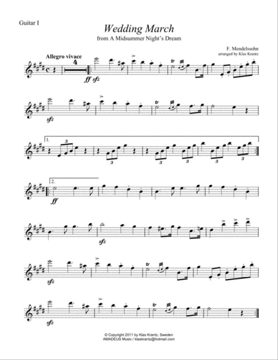 Wedding March for guitar quartet Guitar Ensemble scores gallery preview page 4