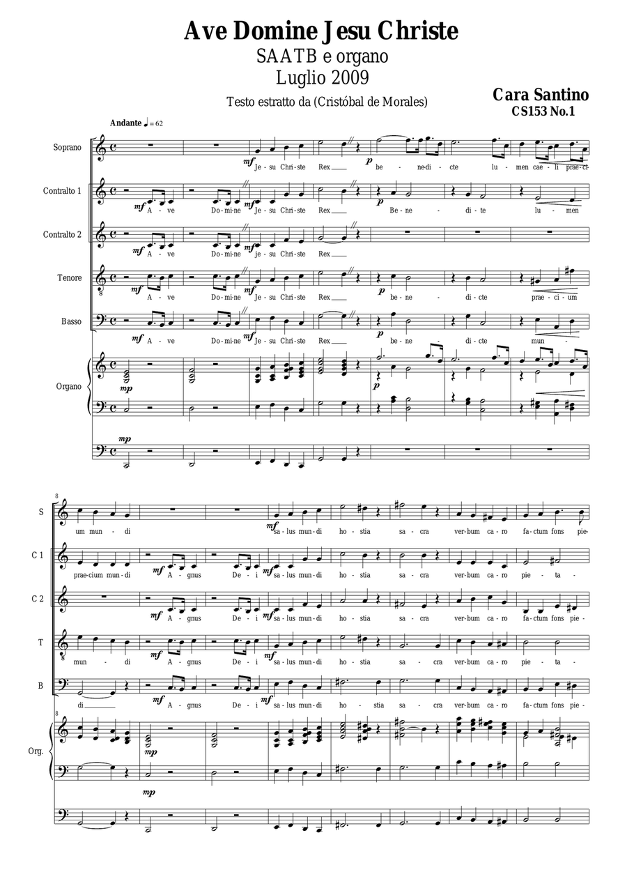 CS153 No.1_Ave Domine Jesu Christe - Choir SAATB and organ Choir scores gallery preview page 1
