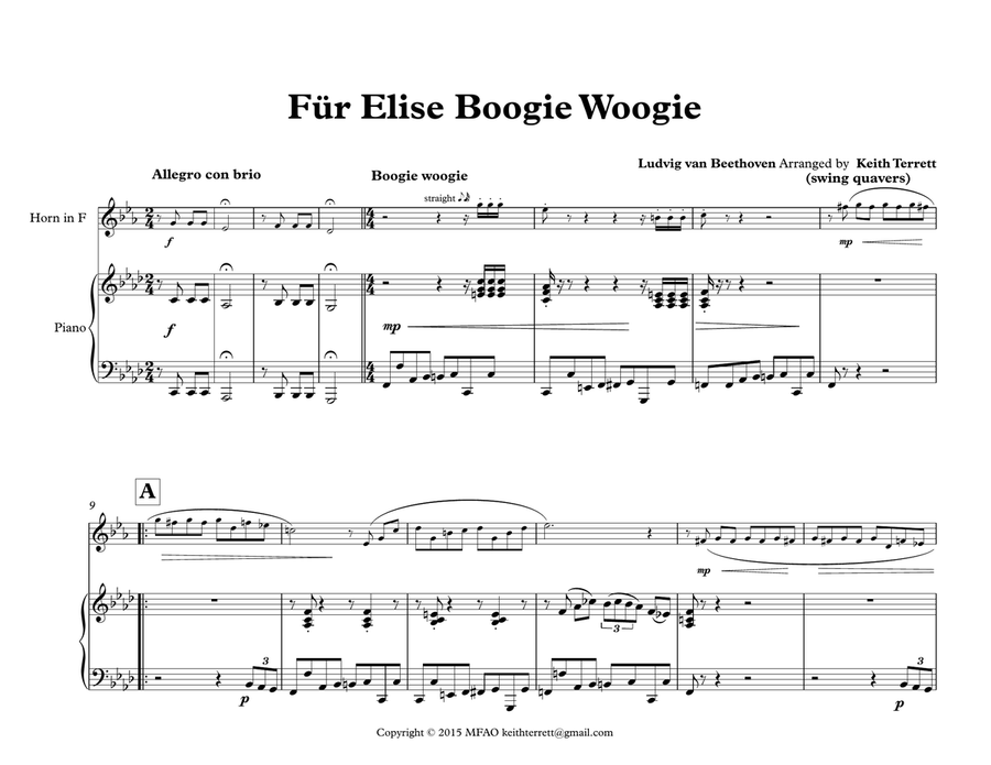 Für Elise Boogie Woogie for French Horn & Piano image number null