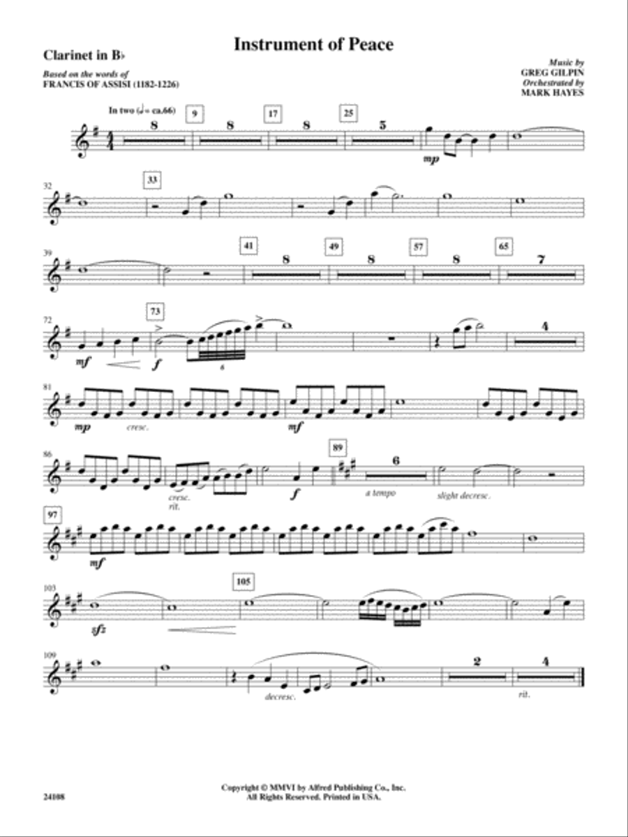 Instrument of Peace: 1st B-flat Clarinet B-Flat Clarinet scores gallery preview page 1