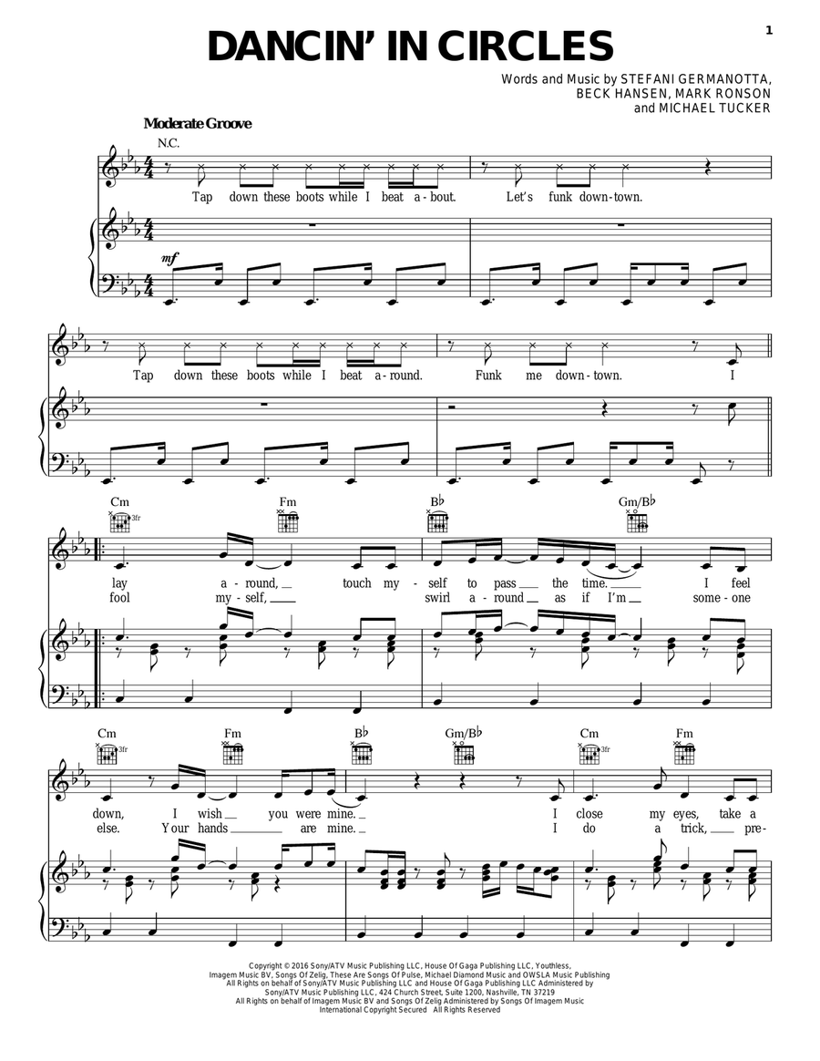 Dancin' In Circles Piano, Vocal, Guitar scores gallery preview page 1