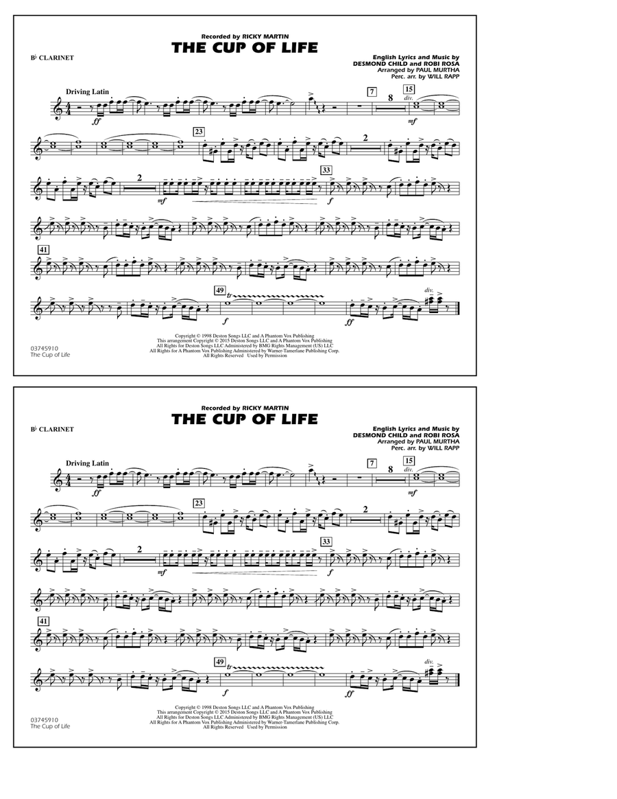 The Cup of Life - Bb Clarinet Marching Band scores gallery preview page 1