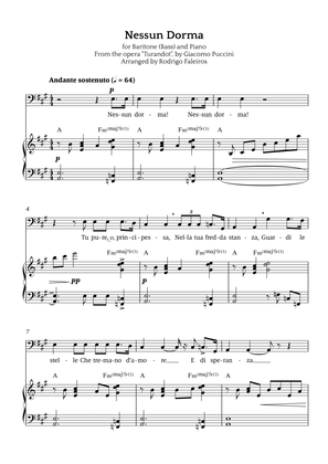 Nessun Dorma (for baritone or bass and piano)
