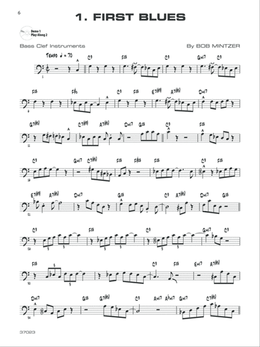 12 Medium-Easy Jazz, Blues & Funk Etudes Bass Clef Instrument scores gallery preview page 3