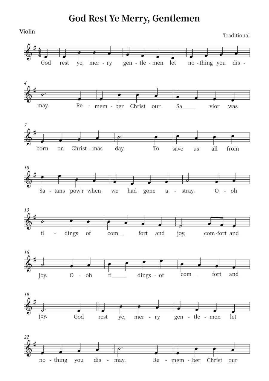God Rest Ye Merry, Gentlemen Violin Solo scores gallery preview page 1