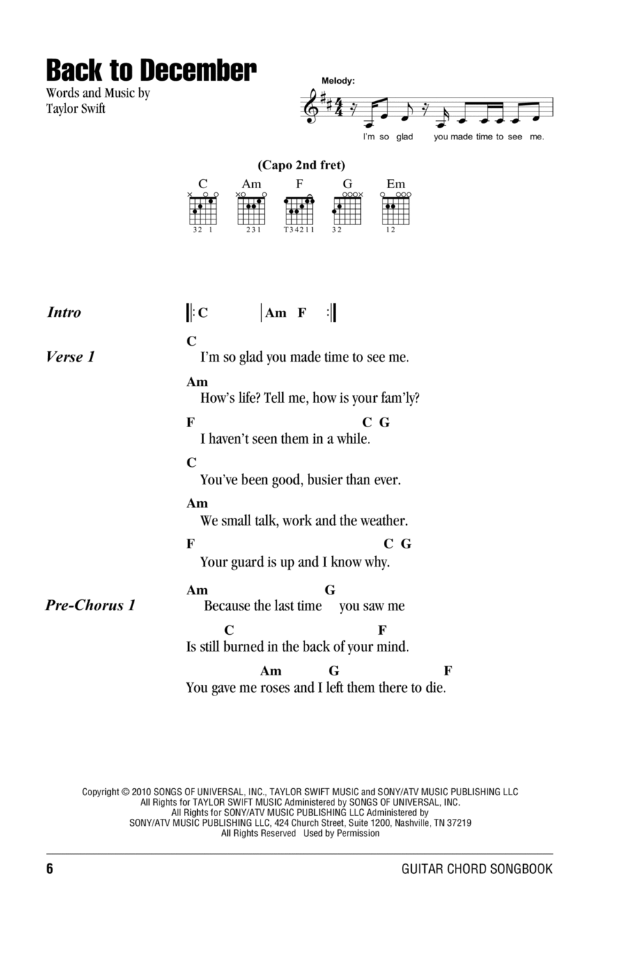 Back To December Acoustic Guitar scores gallery preview page 1